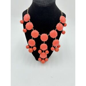 Statement Bib Necklace Coral Neon Orange Bubble Bead Gold Tone Adjustable
